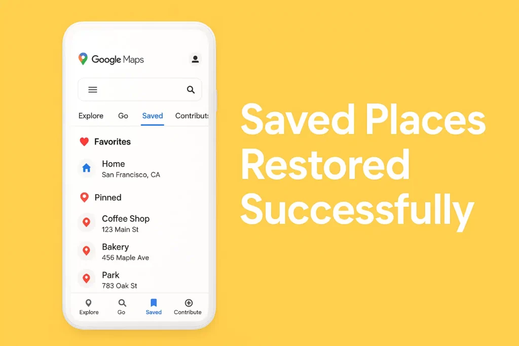 Saved places restored successfully in Google Maps after applying fixes
