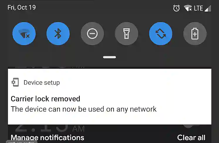 Google Pixel Carrier Unlock successful showing network connectivity with different SIM