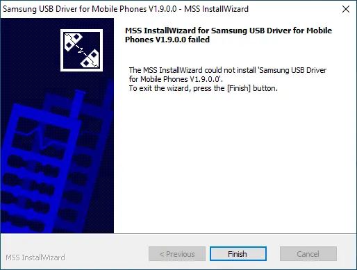 Samsung Android USB Drivers Installer setup finished screen showing successful installation