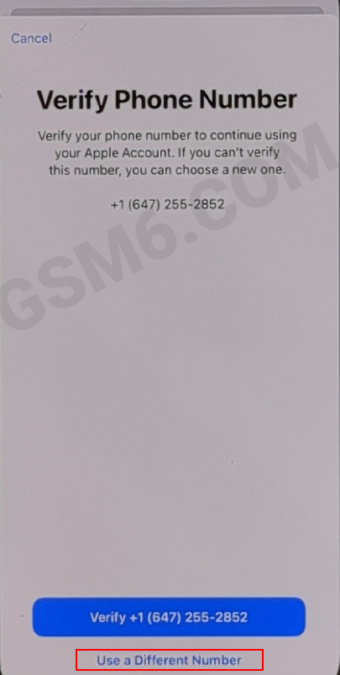 iPhone use a different number for Apple ID verification option