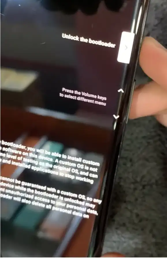 Using volume up and power buttons to unlock bootloader on Google Pixel device