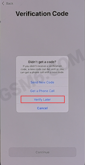 iPhone verify later option for phone number verification setup