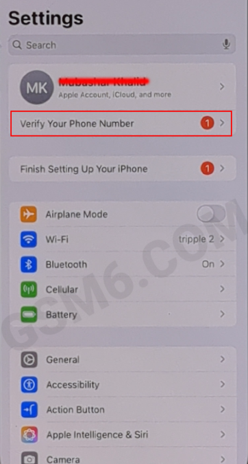 iPhone verify your phone number screen for Apple ID verification